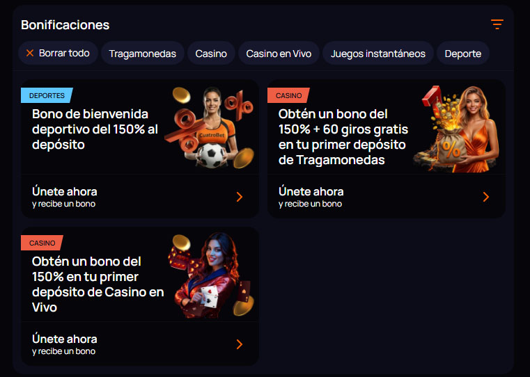 Generosos bonos de bienvenida de Quatrobet.casino